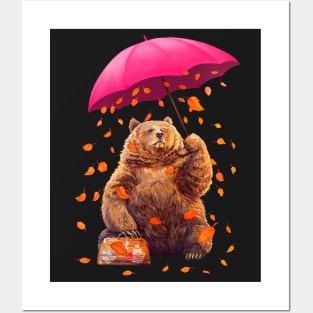 Bear with umbrella Posters and Art